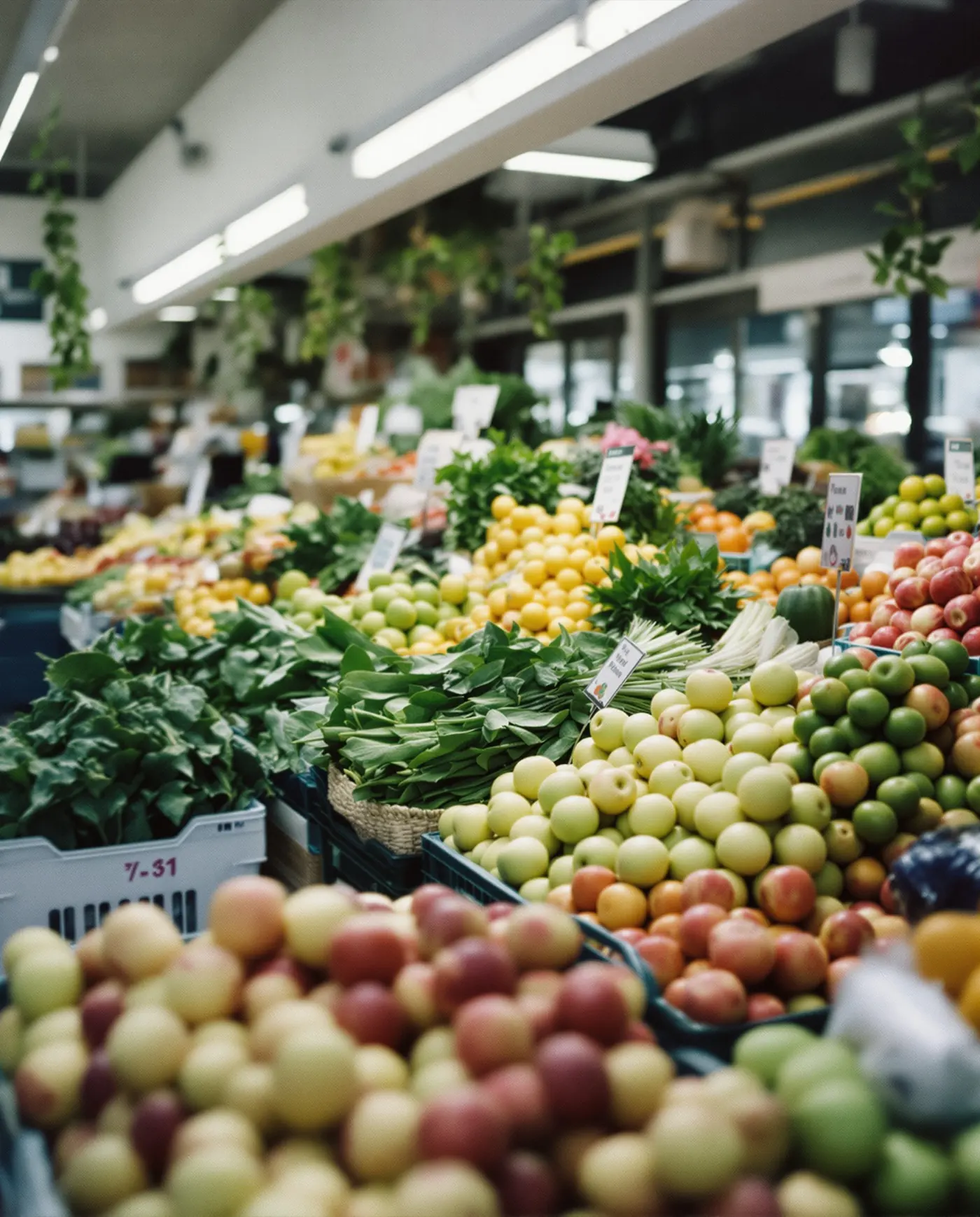 Fresh produce at a bright neighborhood grocery market